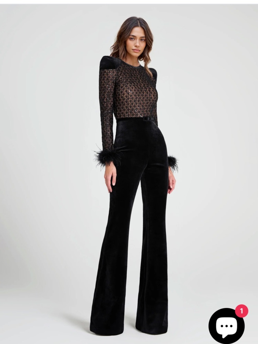 Black Sequin & Velvet Long Sleeve Dress